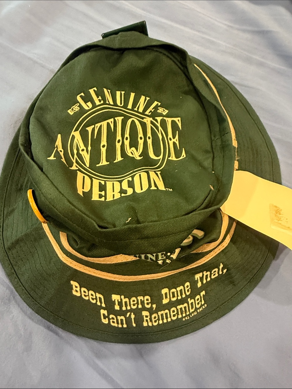 Genuine Antique Person Green Bucket Hat with several pins